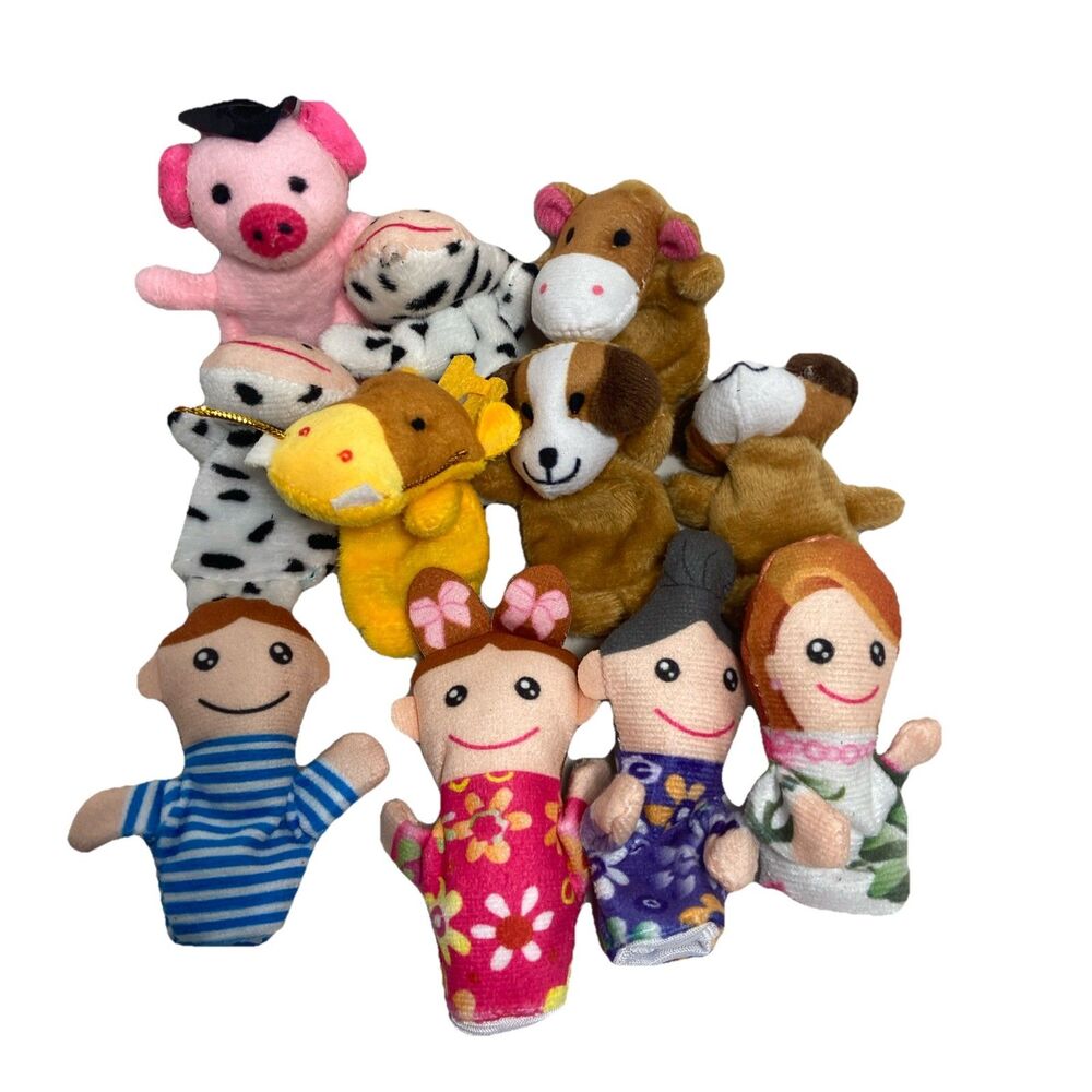 Finger Puppet Lot of 11 People and Animals Cloth Mini Puppets Plush